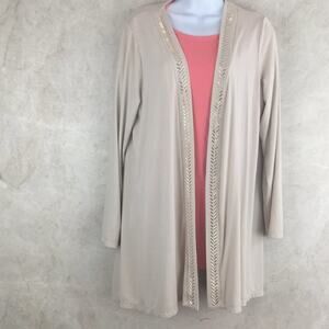 DENNIS by Dennis Basso Cream Open Cardigan with Metallic Accent Edge Size M